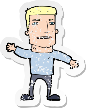 Bir insan tarafından çizilmiş stresli bir adamı sallayan karikatürün gerilimli yapıştırması.