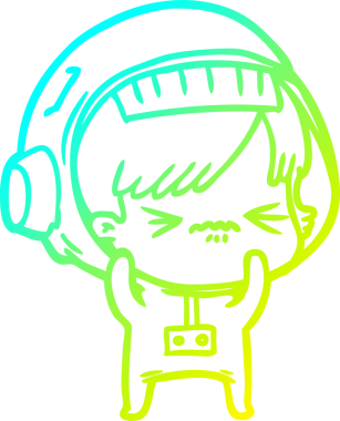 Bir insan tarafından çizilmiş soğuk gradyan çizgili astronot kadın çizimi.