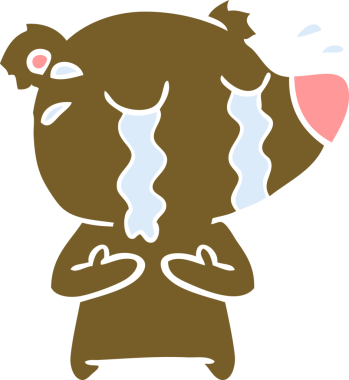 Bir insan tarafından çizilmiş düz renkli karikatür ağlayan ayı