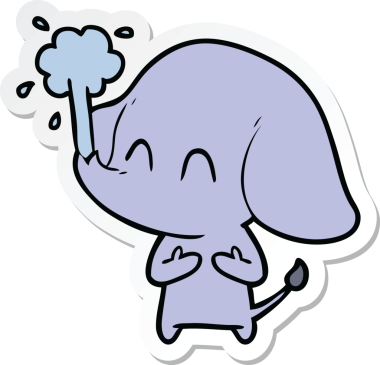 Bir insan tarafından çizilmiş su püskürten şirin bir filin çıkartması.