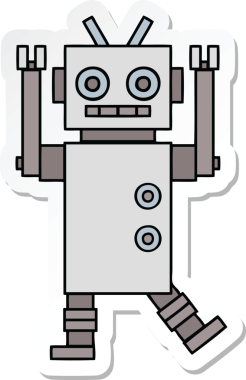 Bir insan tarafından çizilmiş şirin bir dans robotunun çıkartması.