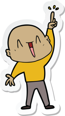 Bir insan tarafından çizilmiş harika bir fikri olan mutlu, kel bir adamın çıkartması.