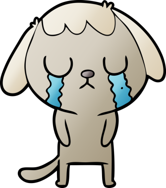 Bir insan tarafından çizilmiş şirin bir çizgi film köpeği ağlıyor.