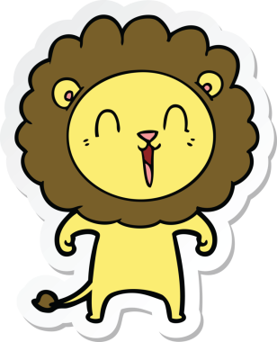 Bir insan tarafından çizilmiş gülen aslanın çıkartması.