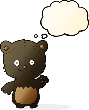 Bir insan tarafından çizilmiş düşünce baloncuğuyla sallanan siyah ayı.