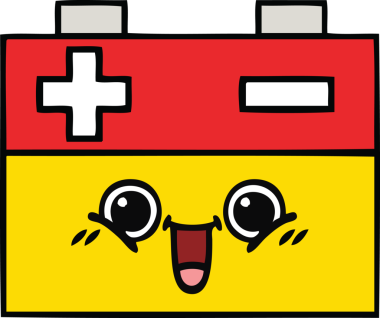 Bir insan tarafından çizilmiş bir araba aküsünün sevimli karikatürü.