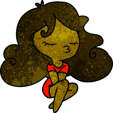 Bir insan tarafından çizilmiş, el yazısıyla çizilmiş tatlı bir kawai kızı karikatürü.