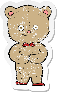 Bir insan tarafından çizilmiş oyuncak ayının gerilimli çıkartması.