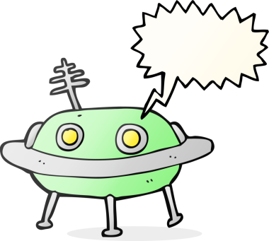 Bir insan tarafından çizilmiş serbest konuşma balonu çizgi film uzay gemisi