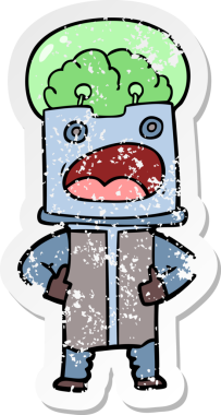 Bir insan tarafından çizilmiş karikatür robotunun sıkıntılı çıkartması.