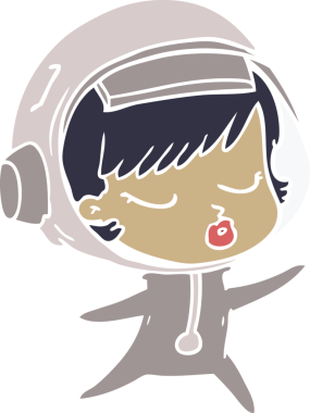 Düz renkli çizgi film. Bir insan tarafından çizilmiş güzel astronot kız.