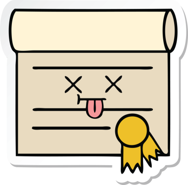 Bir insan tarafından çizilmiş şirin bir karikatür sertifikasının etiketi.