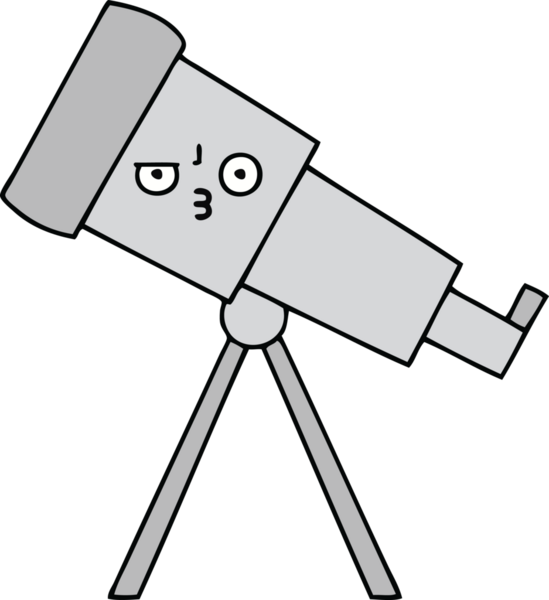 Bir insan tarafından çizilmiş sevimli bir teleskop karikatürü.
