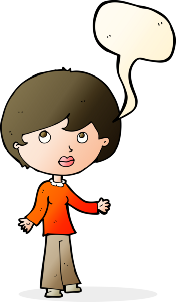 Bir insan tarafından çizilmiş bir konuşma balonuyla düşünen karikatür kadını.