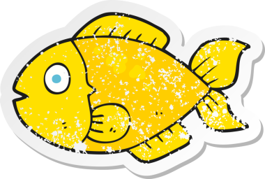 Bir insan tarafından çizilmiş karikatür balığının geriletilmiş çıkartması.