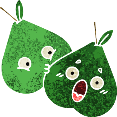 Bir insan tarafından çizilmiş armutun retro çizim tarzı karikatürü