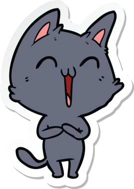 Bir insan tarafından çizilmiş mutlu çizgi film kedisinin çıkartması.