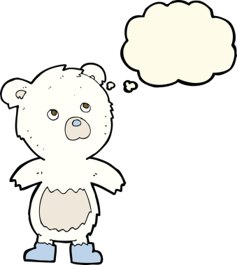 Bir insan tarafından çizilmiş düşünce baloncuğu olan küçük sevimli bir ayı.