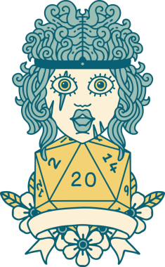 Retro Dövme Tarzı İnsan Barbarlığı Bir insan tarafından çizilmiş 20 zar ile