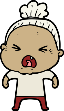 Bir insan tarafından çizilmiş kızgın yaşlı kadın çizgi filmi.