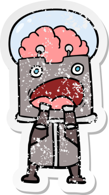 Bir insan tarafından çizilmiş karikatür robotunun sıkıntılı çıkartması.