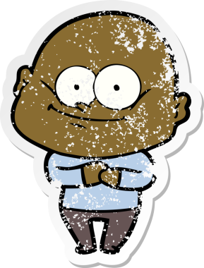 Bir insan tarafından çizilmiş kel bir adamın sıkıntılı çıkartması.