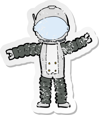 Bir insan tarafından çizilmiş karikatür astronotunun gerilimli çıkartması.