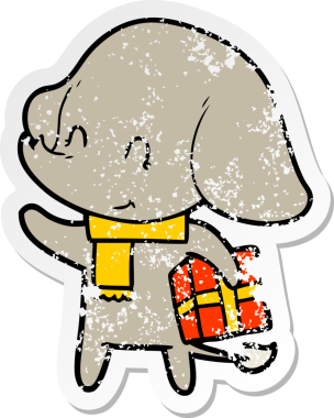 Bir insan tarafından çizilmiş şirin bir noel filinin sıkıntılı çıkartması.