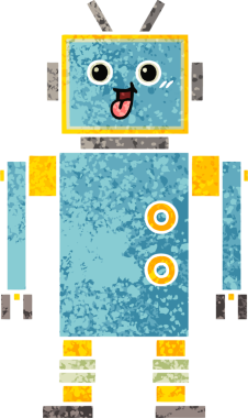 Bir insan tarafından çizilmiş bir robotun retro çizim tarzı karikatürü