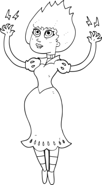 Bir insan tarafından çizilmiş siyah beyaz karikatür vampir kız.