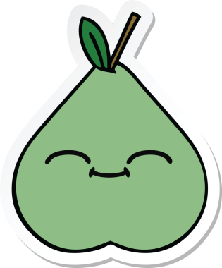 Bir insan tarafından çizilmiş şirin yeşil bir armut çıkartması.