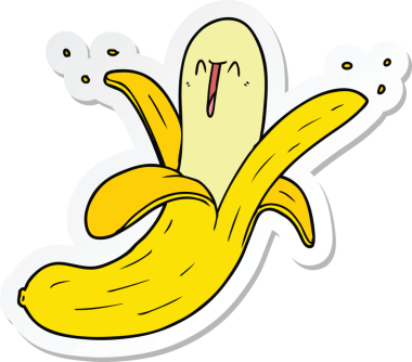 Bir insan tarafından çizilmiş çılgın mutlu bir muzun çıkartması.