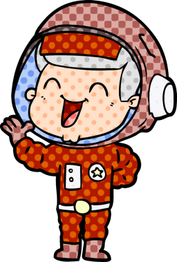 Bir insan tarafından çizilmiş mutlu astronot çizgi filmi.