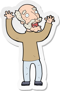 Bir insan tarafından çizilmiş yaşlı bir adamın korktuğu bir karikatür çıkartması.