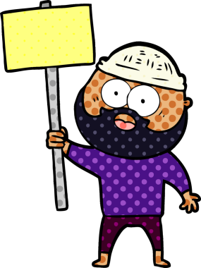 Bir insan tarafından çizilmiş tabelalı sakallı adam.