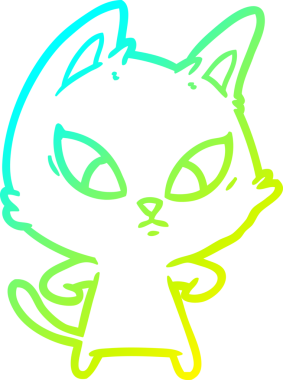 Bir insan tarafından çizilmiş kafası karışmış çizgi film kedisinin soğuk gradyan çizgisi.