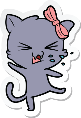 Bir insan tarafından çizilmiş çizgi film kedisinin çıkartması.