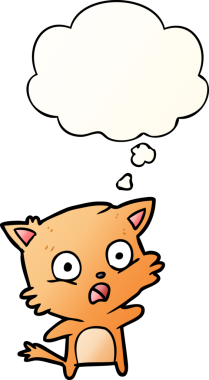 Bir insan tarafından çizilmiş yumuşak eğimli düşünce baloncuklu çizgi film kedisi.