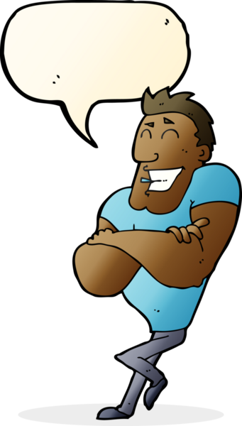 Bir insan tarafından çizilmiş konuşma balonu olan kaslı bir adam.