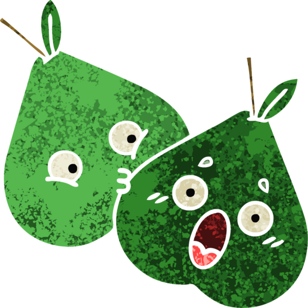 Bir insan tarafından çizilmiş armutun retro çizim tarzı karikatürü