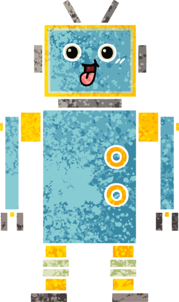 Bir insan tarafından çizilmiş bir robotun retro çizim tarzı karikatürü