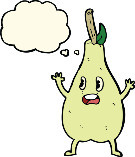 Bir insan tarafından çizilmiş düşünce baloncuğu ile korkmuş armut çizgi filmi