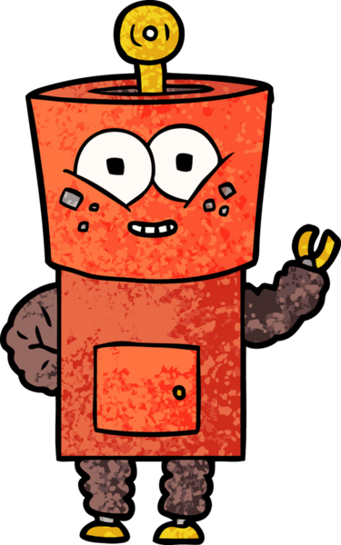 Bir insan tarafından çizilmiş mutlu robot el sallaması.