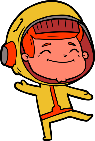 Bir insan tarafından çizilmiş mutlu astronot çizgi filmi.