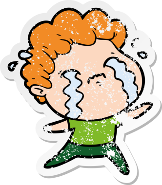 Bir insan tarafından çizilmiş ağlayan bir karikatürcünün sıkıntılı çıkartması.