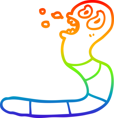 Gökkuşağı gradyan çizgi çizimi Bir insan tarafından çizilmiş korkmuş solucan