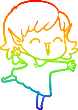 Gökkuşağı gradyan çizgi çizimi bir insan tarafından çizilmiş bir elf kızı