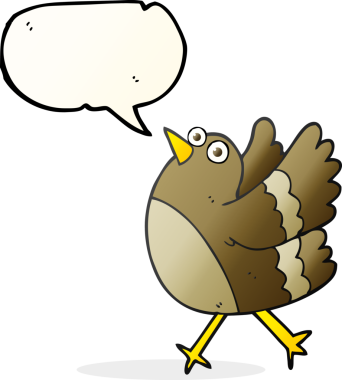 Bir insan tarafından çizilmiş serbest konuşma balonu çizgi filmi mutlu kuş.