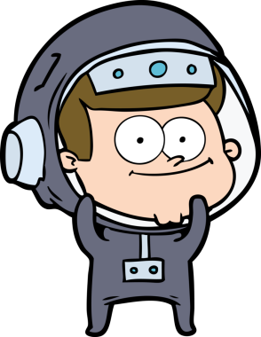 Bir insan tarafından çizilmiş mutlu astronot çizgi filmi.