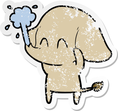 Bir insan tarafından çizilmiş su püskürten şirin bir filin sıkıntılı çıkartması.